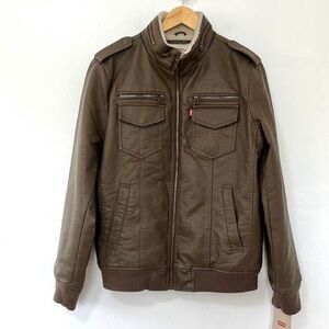 Levi’s Mens Faux Leather‎ Sherpa Lined Aviator Bomber Jacket Size M Brown NWT